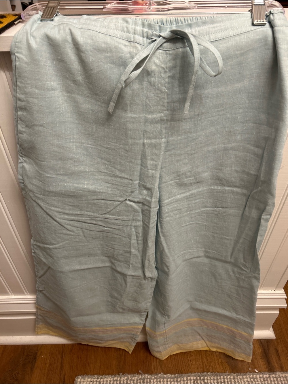 Manai Linen Blend Drawstring Pants Light Blue Small Casual Wide Leg